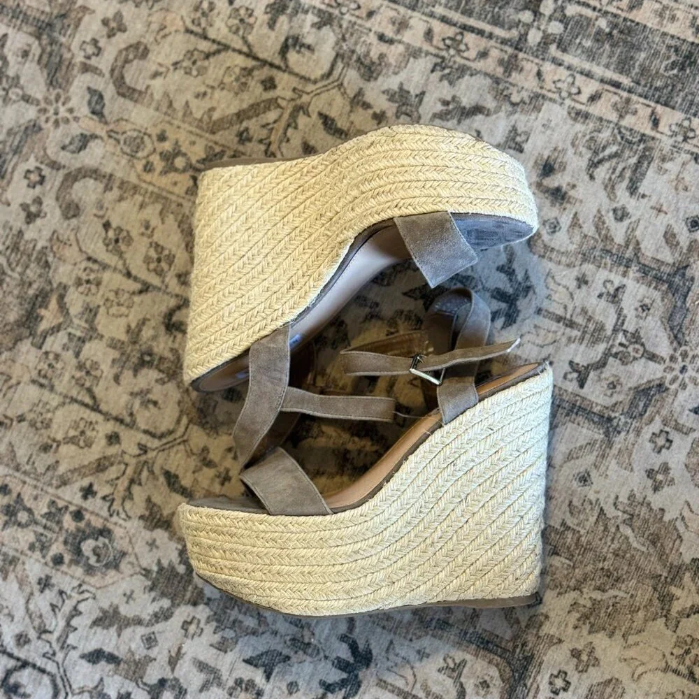 Steve Madden Alysssa Platform Wedge Sandals Women's Size 8.5 Taupe Espadrille